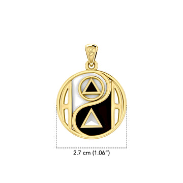 Balancing Yin Yang With AA Recovery Symbol Solid Gold Pendant with Black and White Enamel GPD6353